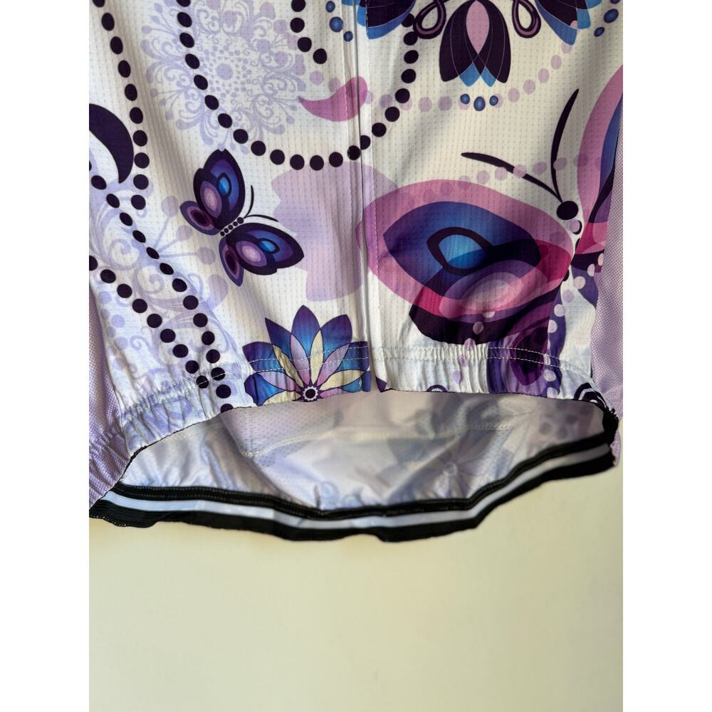 Xingrass Women’s M Cycling Jersey Purple Floral Butterfly Full Zip - Picture 4 of 11